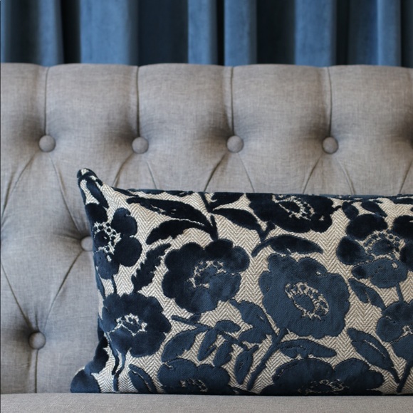 West Elm Accents Blue Velvet Knit Floral West Elm Accent Pillow